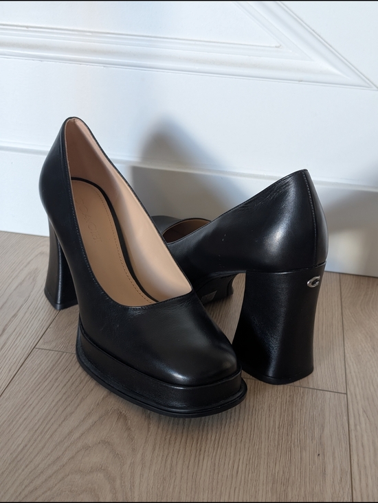 Coach Shoes - Coach Black Leather C Sculpted Block Heel Pumps